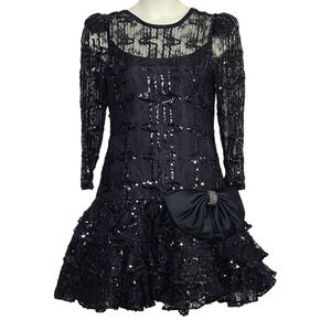 Saks Fifth Avenue Vintage Prom Dress 80s 12 Ruffle Layered Sequin Whimsygoth